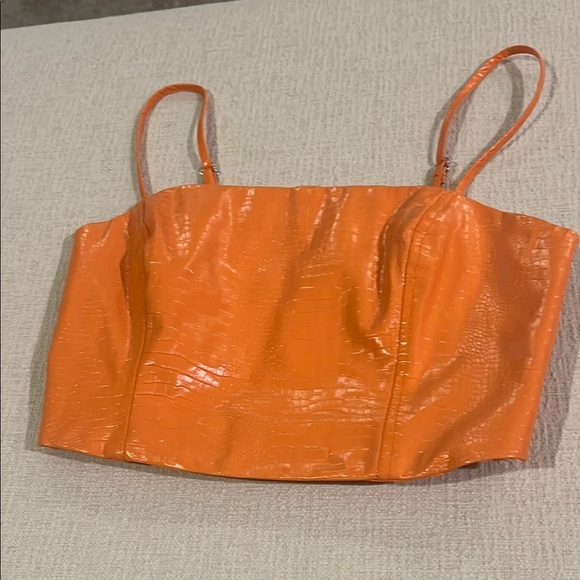 BERSHKA Orange Croc-Embossed Crop Top Size Large - Picture 1 of 7